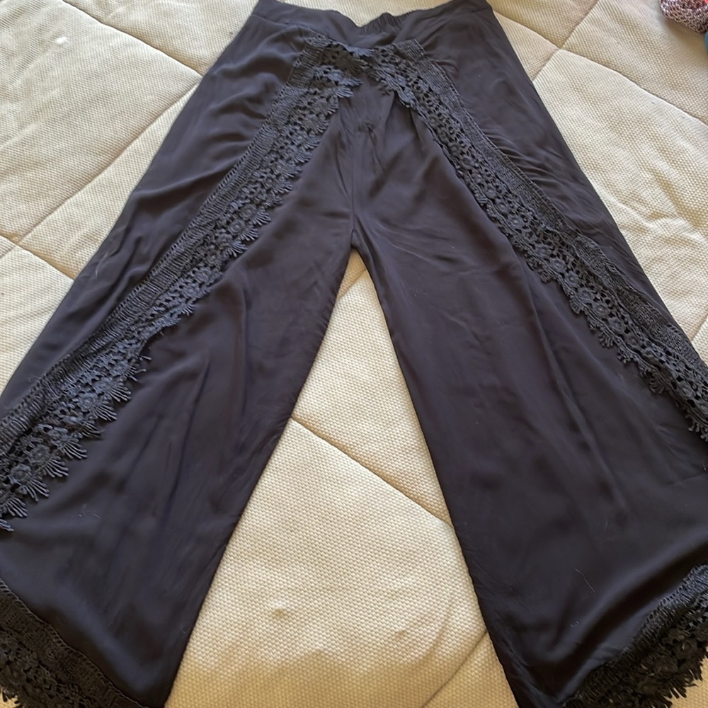 NWT Simply Couture Layered Lace Trim Wide Leg Flowy Boho Pants XL - Picture 6 of 8
